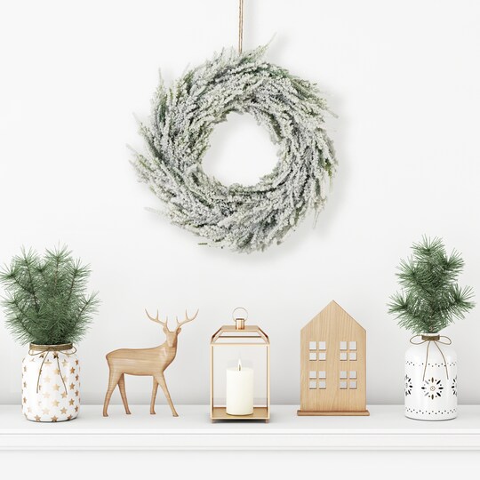 Northlight; Northlight Real Touch™ Heavily Flocked Pine Artificial Christmas Wreath - 11.75" - Unlit; Category:Decorated Wreaths; Image:1